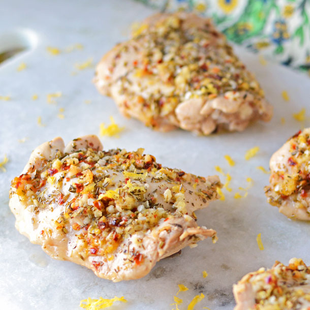 Lemon Herb Crusted Chicken Thighs