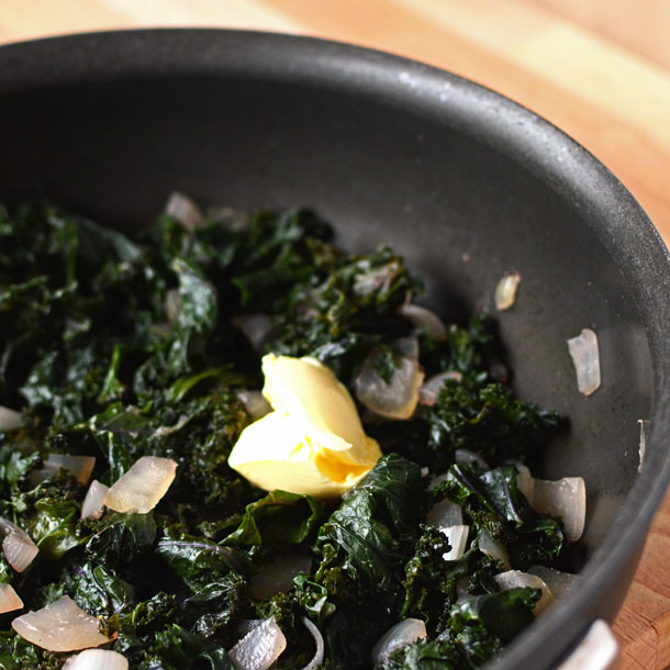 Add butter or olive oil to the quick and easy kale recipe