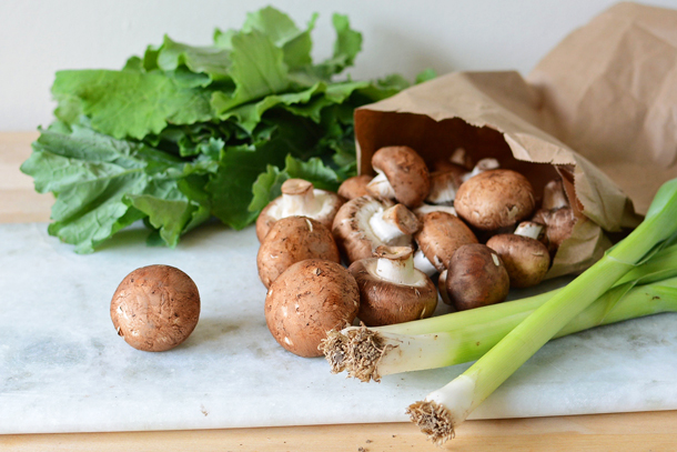 Farmer's Market Mushrooms, Leeks, and Kale