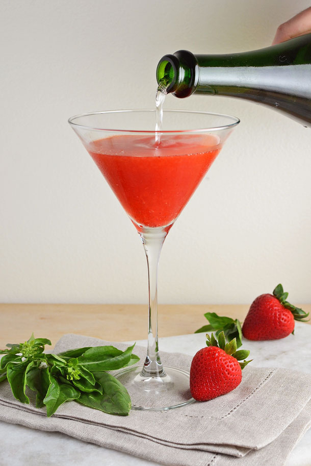 Strawberry Basil Champagne Cocktail - Simple Seasonal