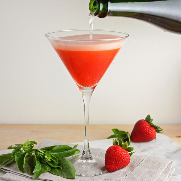 Strawberry Basil Champagne Cocktail - Simple Seasonal