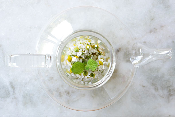 Preparing Chamomile and Mint for Steeping