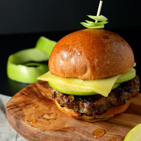 apple glazed pork leek burger