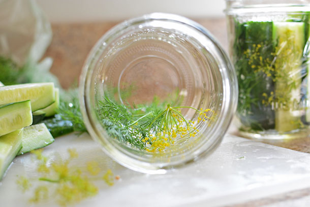 Arranging Dill Frond and Flower in Jar