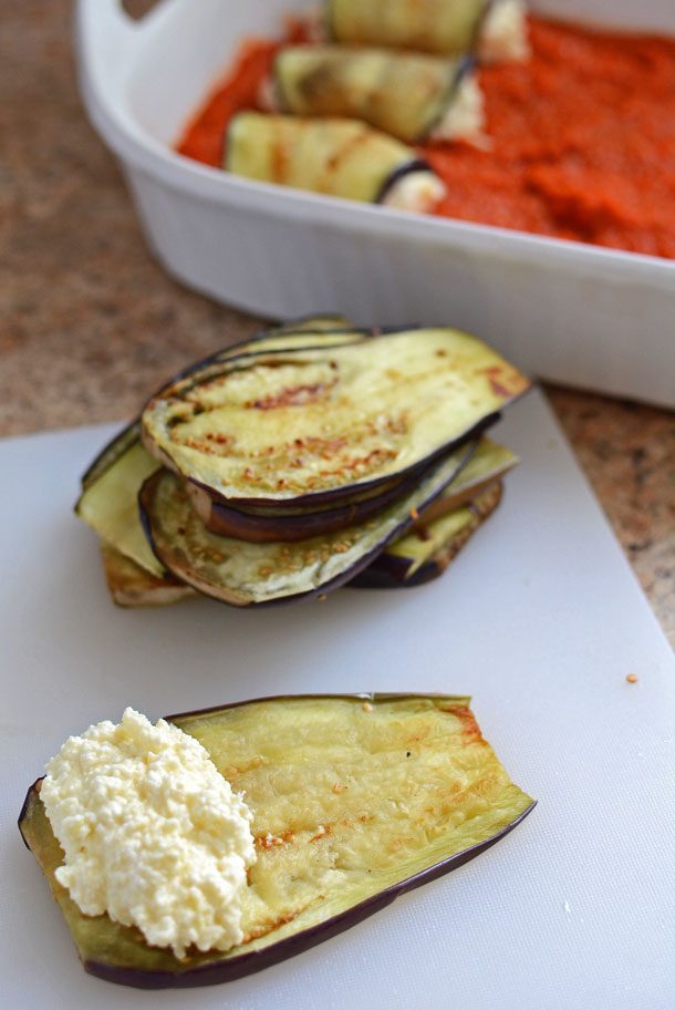 This amazing, lightened-up Italian dish combines the flavors of eggplant parmesan and stuffed shells. This recipe is one of our favorites because it's naturally lighter, yet still BURSTING with cheesy goodness!