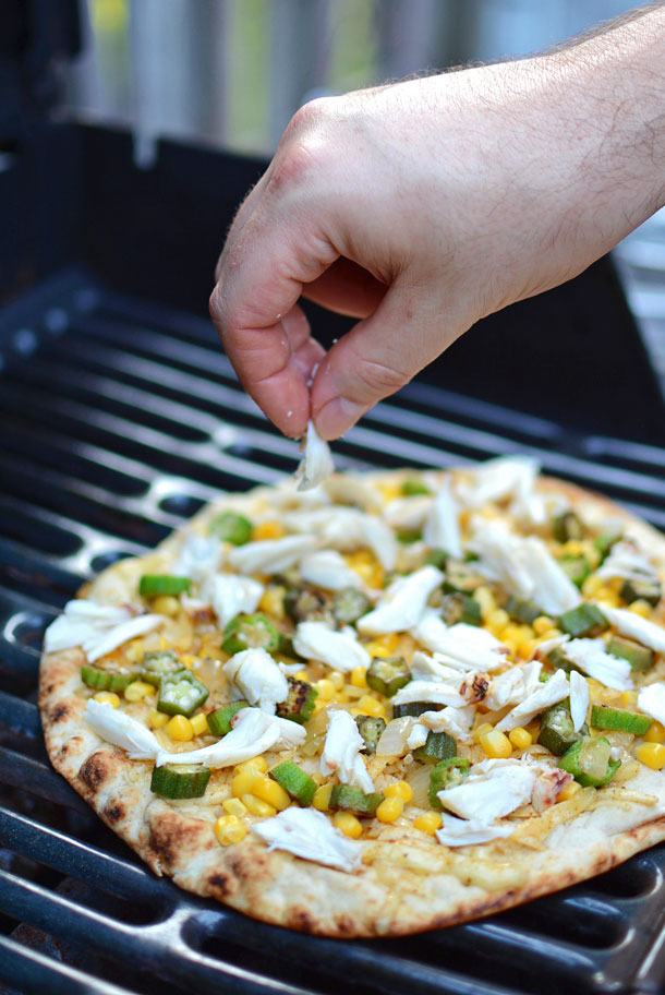 Crab, Okra, and Gouda Flatbread