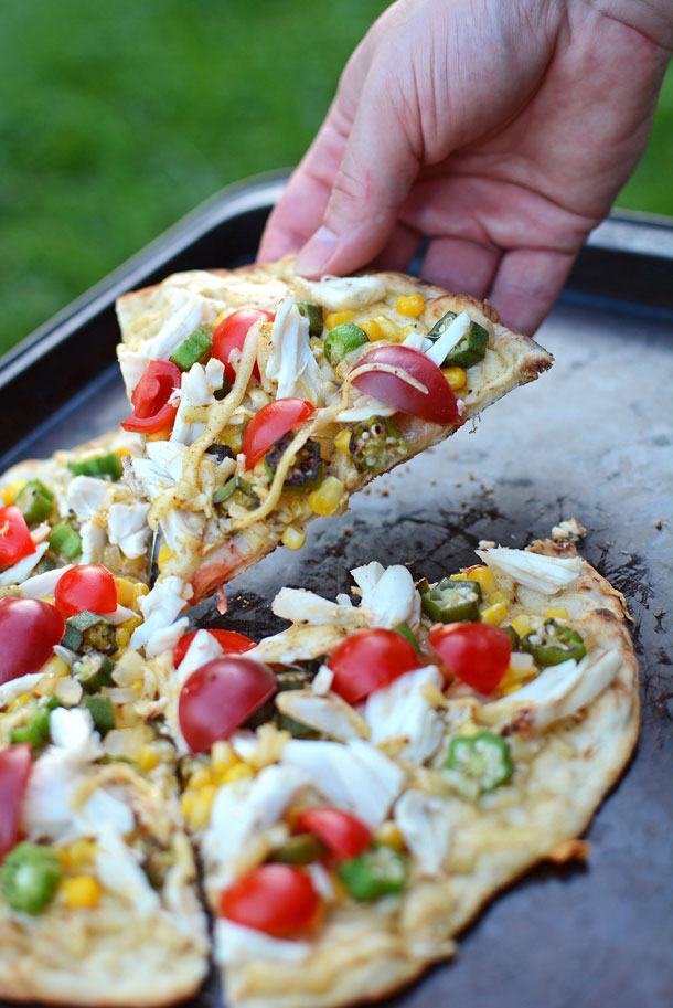 Crab, Okra, and Gouda Flatbread