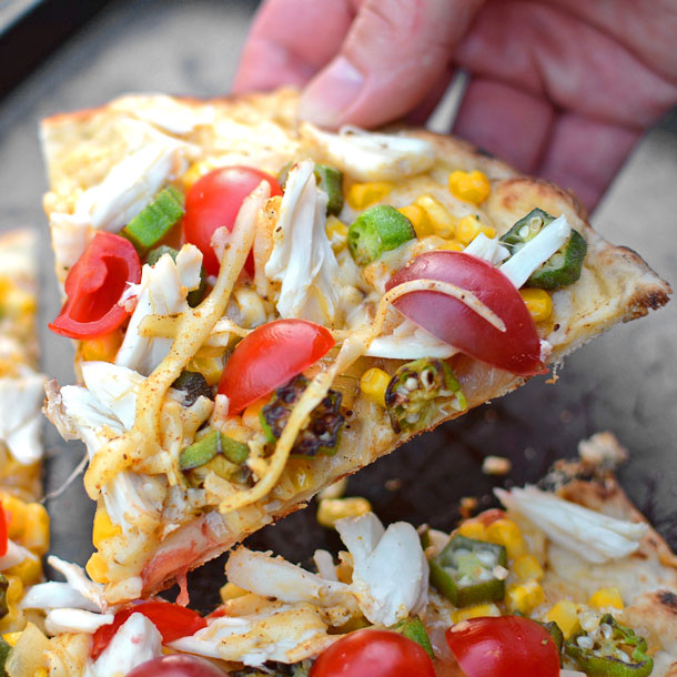 Crab, Okra, and Gouda Flatbread