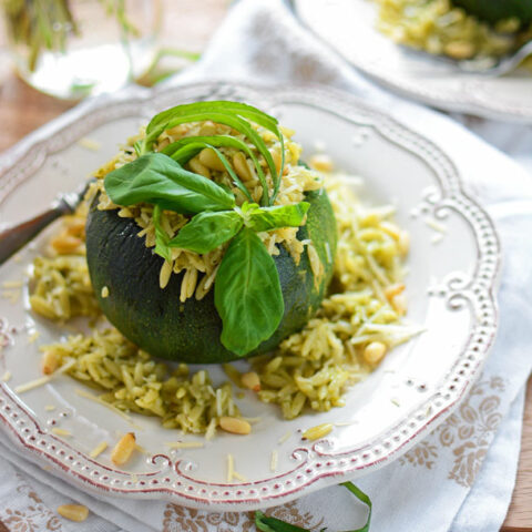 Pesto Orzo Stuffed Squash Bowls