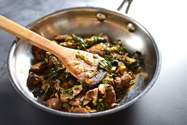 Chicken Livers with Leeks and Kale