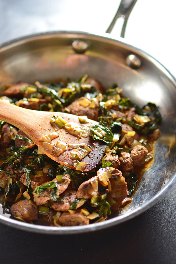 Chicken Livers with Leeks and Kale