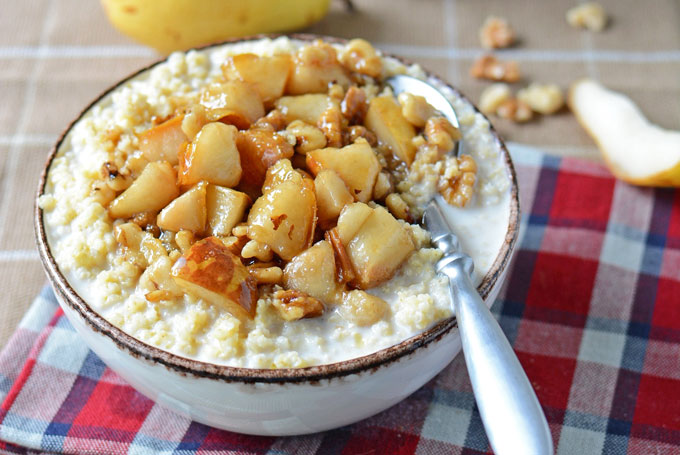 Pears with Brown Sugar Bourbon and Millet