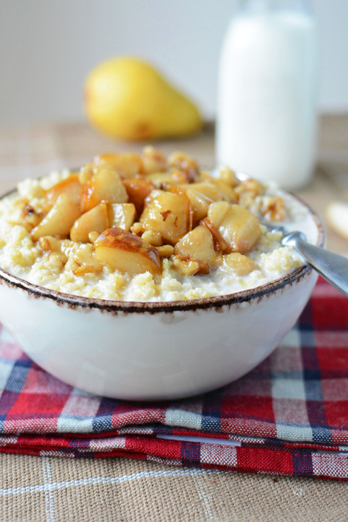 Pears with Brown Sugar Bourbon and Millet