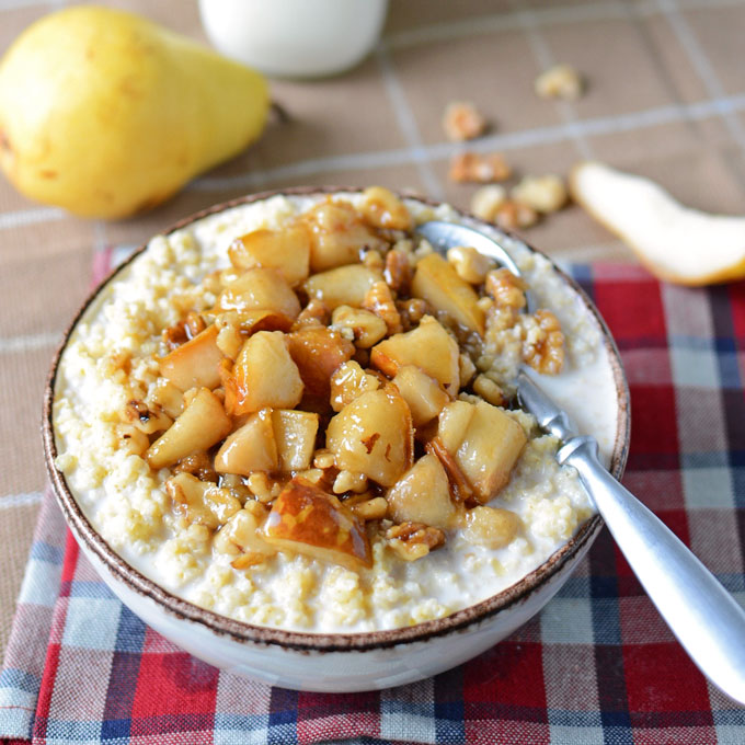 Pears with Brown Sugar Bourbon and Millet