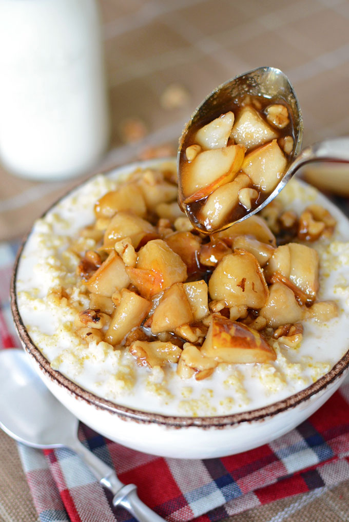 Pears with Brown Sugar Bourbon and Millet