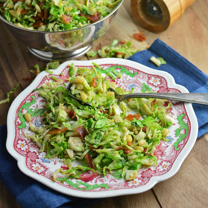 Shredded Brussel Sprout with Bacon and Pine Nuts