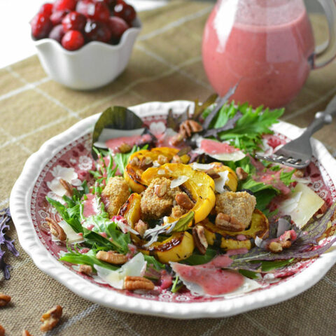 Spicy Greens Delicata and Crunchy Pork salad