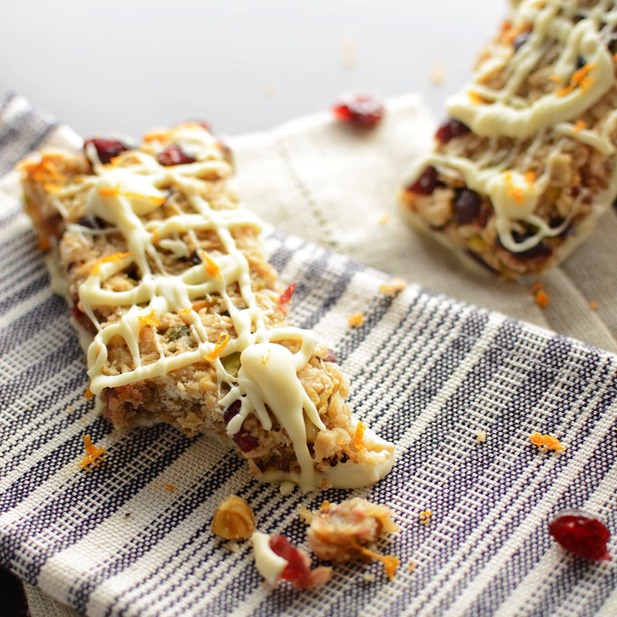 Cranberry Orange Granola Bars with White Chocolate