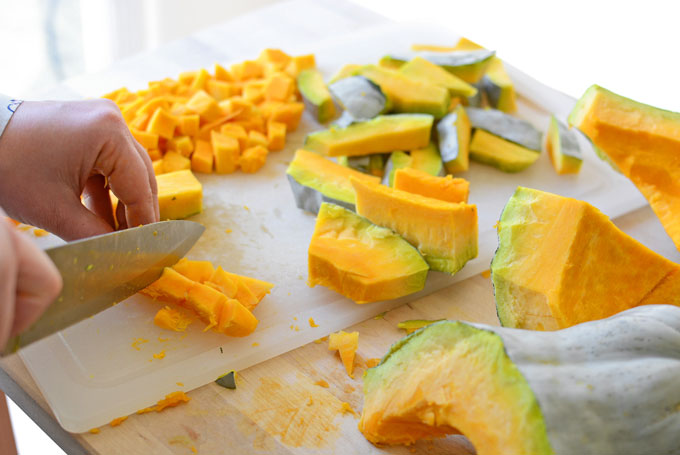 Cubing Blue Hubbard Squash