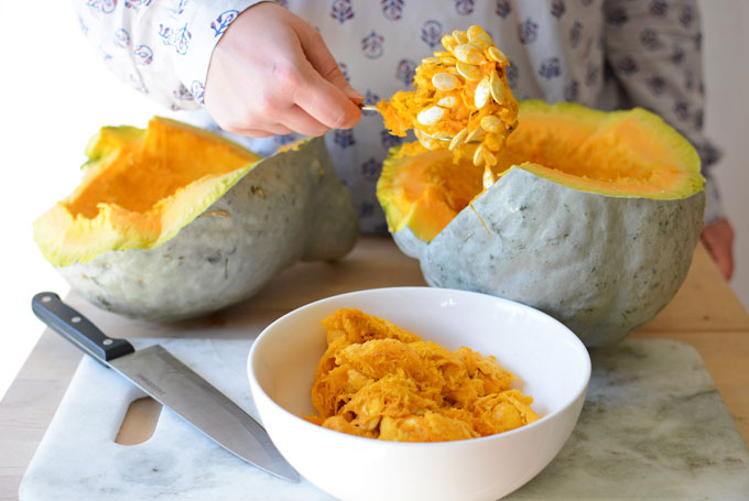 Removing Seeds from a Blue Hubbard Squash