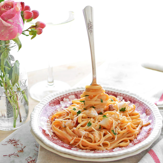 Lobster Linguine in Blushing Saffron Sauce via Simple Seasonal