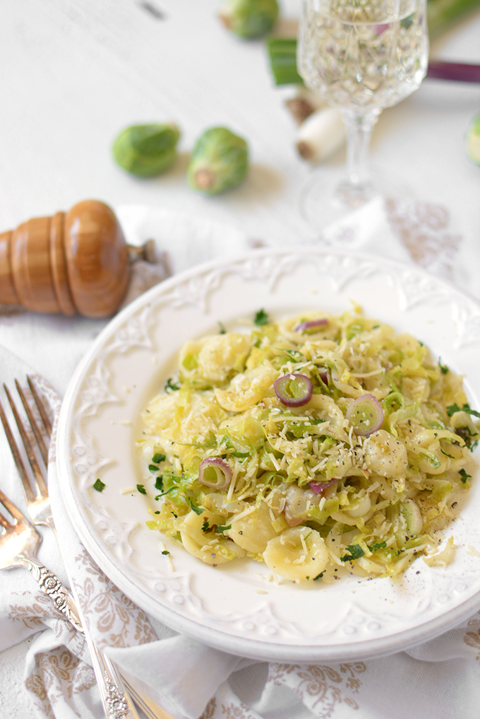 Brussels Sprouts and Red Spring Onion Orecchiette - Have your first taste of spring with this simple, tasty, and comforting pasta dish that will be on the table in just fifteen minutes!