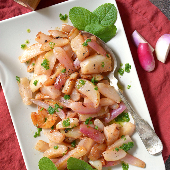 Butter Braised Radishes and Turnips