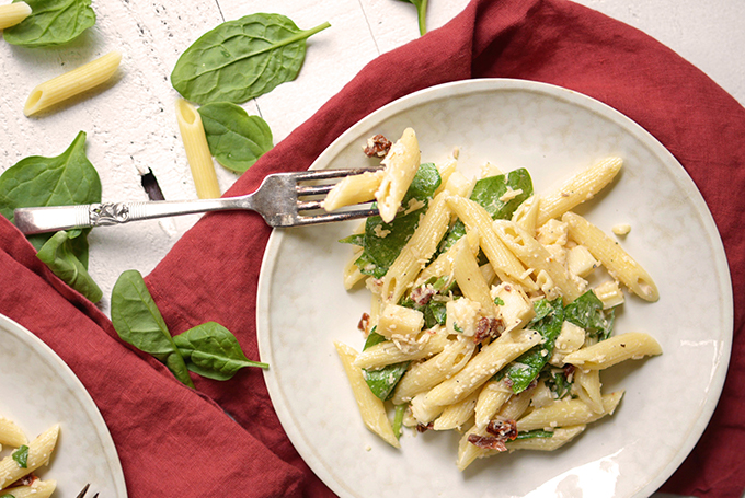 Smoked Mozzarella and Spinach Pasta Salad