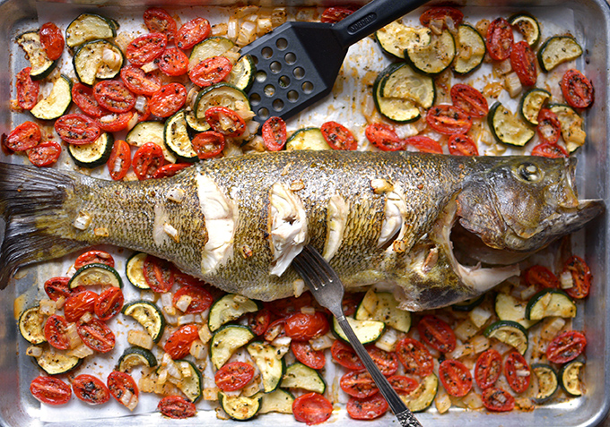 Roasted Bass and Summer Vegetables 