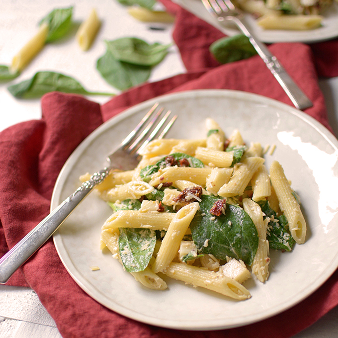 Smoked Mozzarella and Spinach Pasta Salad