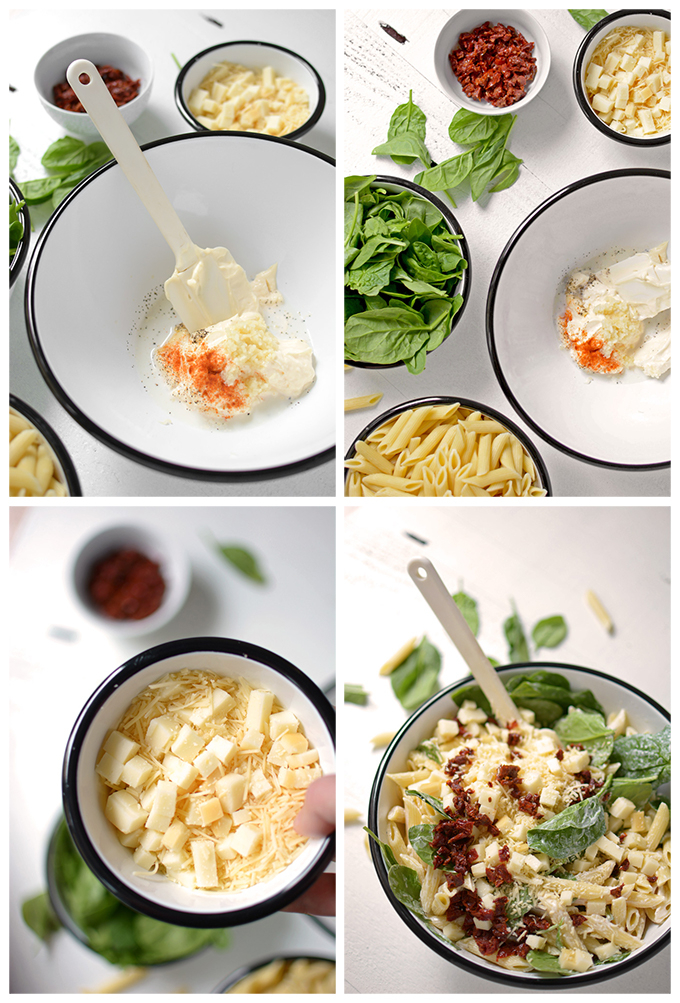 Smoked Mozzarella and Spinach Pasta Salad