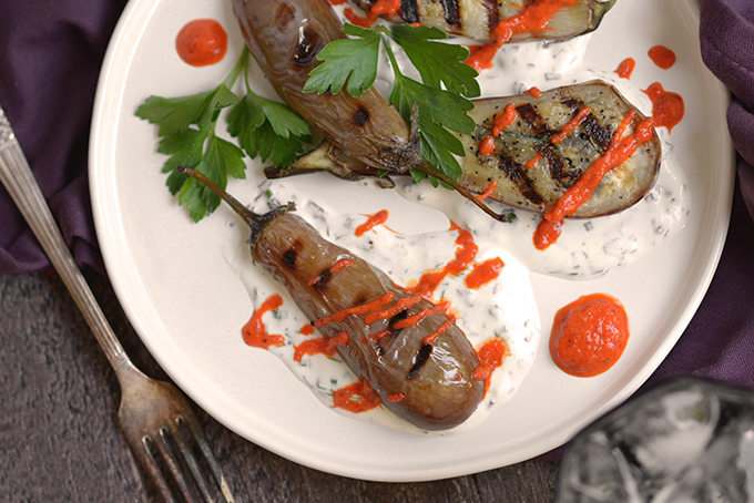 Fairy Tail Eggplant with Red Pepper and Garlic Sauces