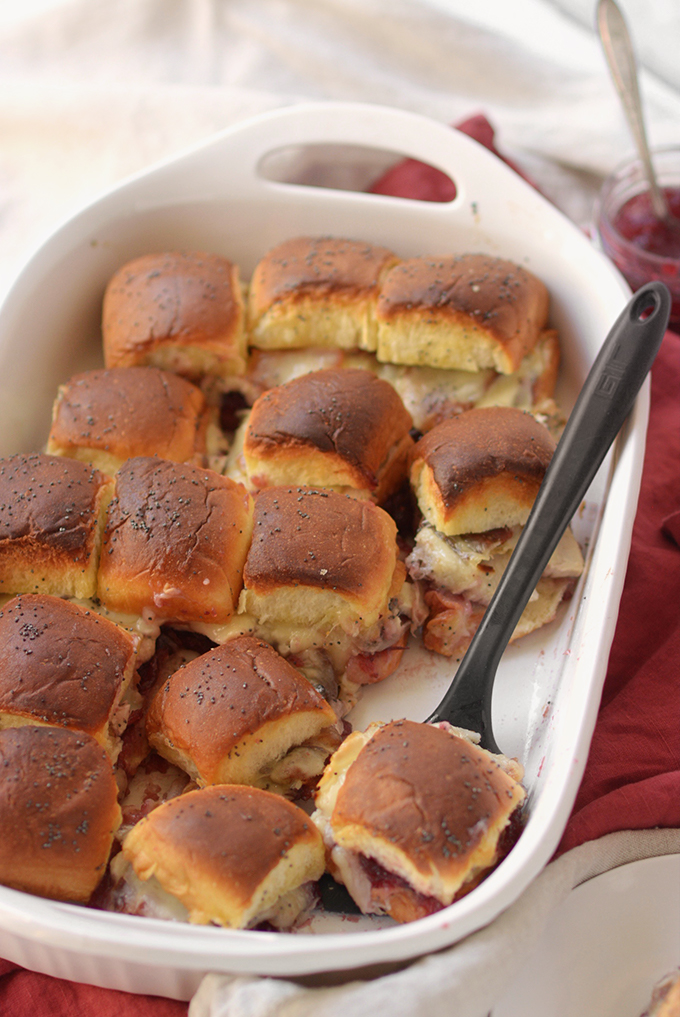 Cheesy Cranberry Bacon and Turkey Sliders 