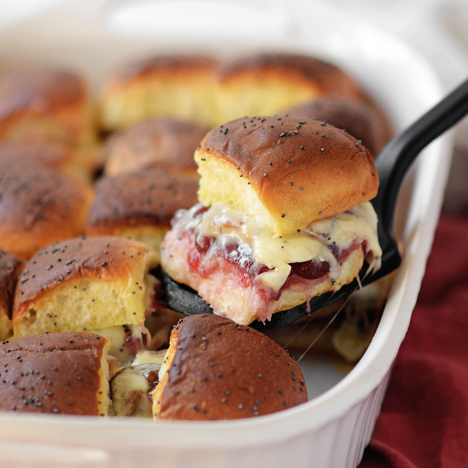 Cheesy Cranberry Bacon and Turkey Sliders