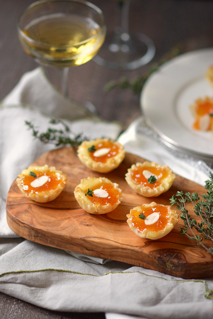 Almond Apricot and Brie Phyllo Cups 