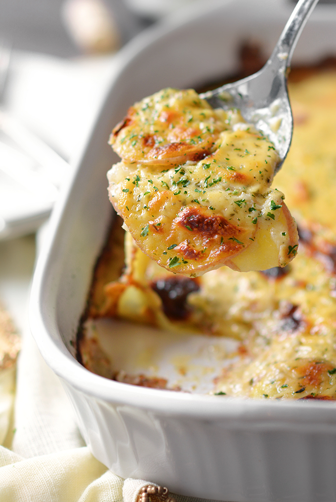 Cheddar Parmesan Scalloped Red Potatoes