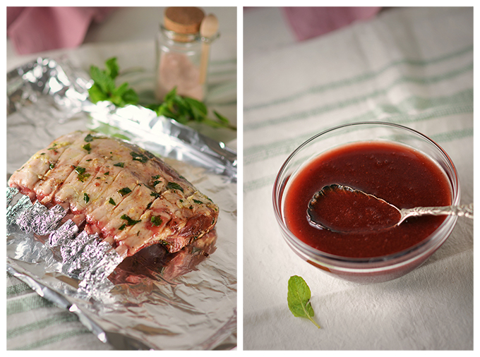 Roasted Rack of Lamb with Parsnip Puree and Strawberry Mint Sauce