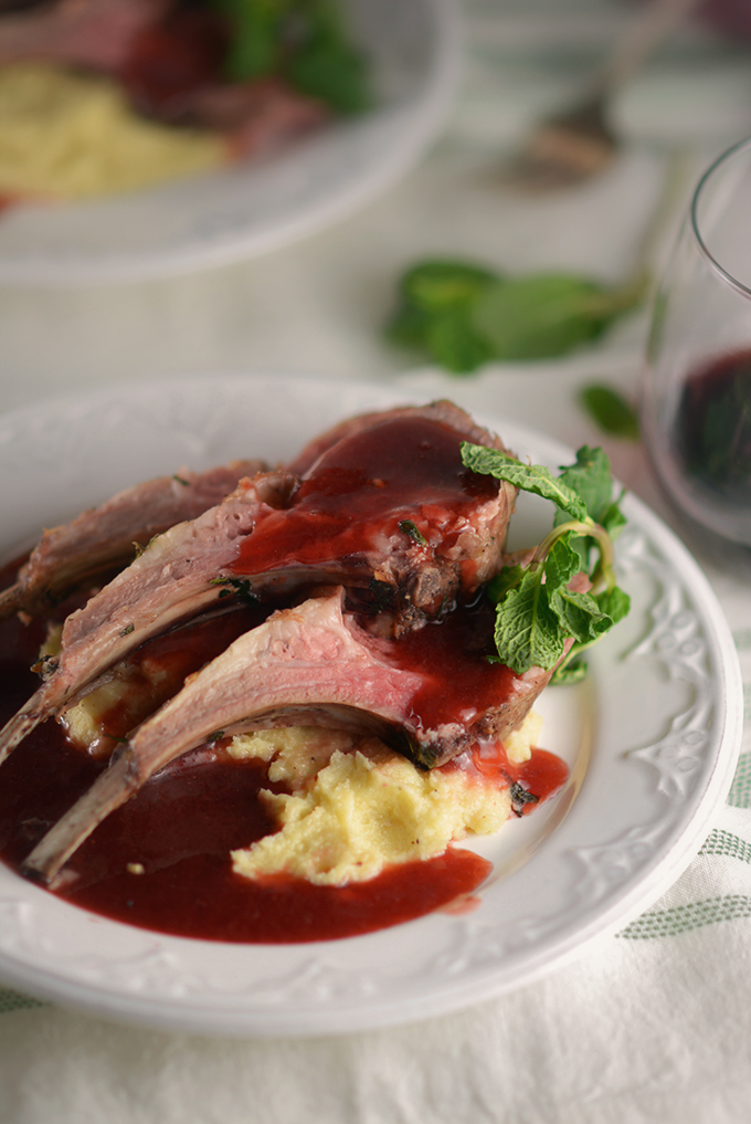 Roasted Rack of Lamb with Parsnip Puree and Strawberry Mint Sauce