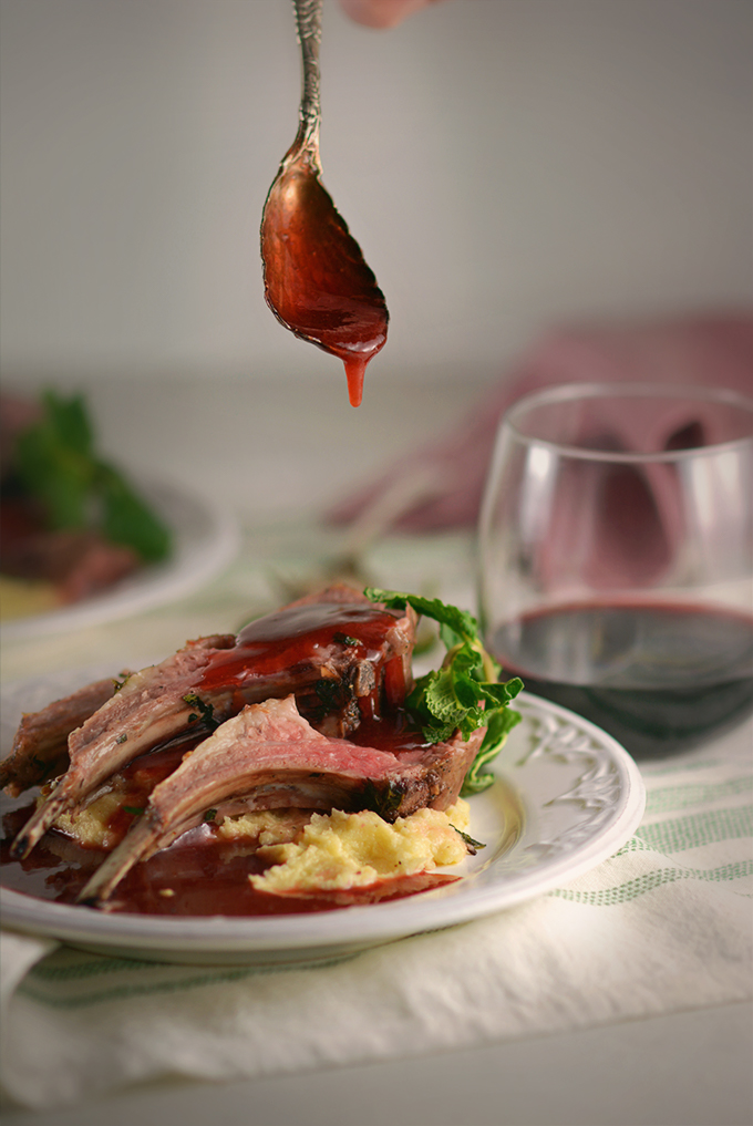 Roasted Rack of Lamb with Parsnip Puree and Strawberry Mint Sauce