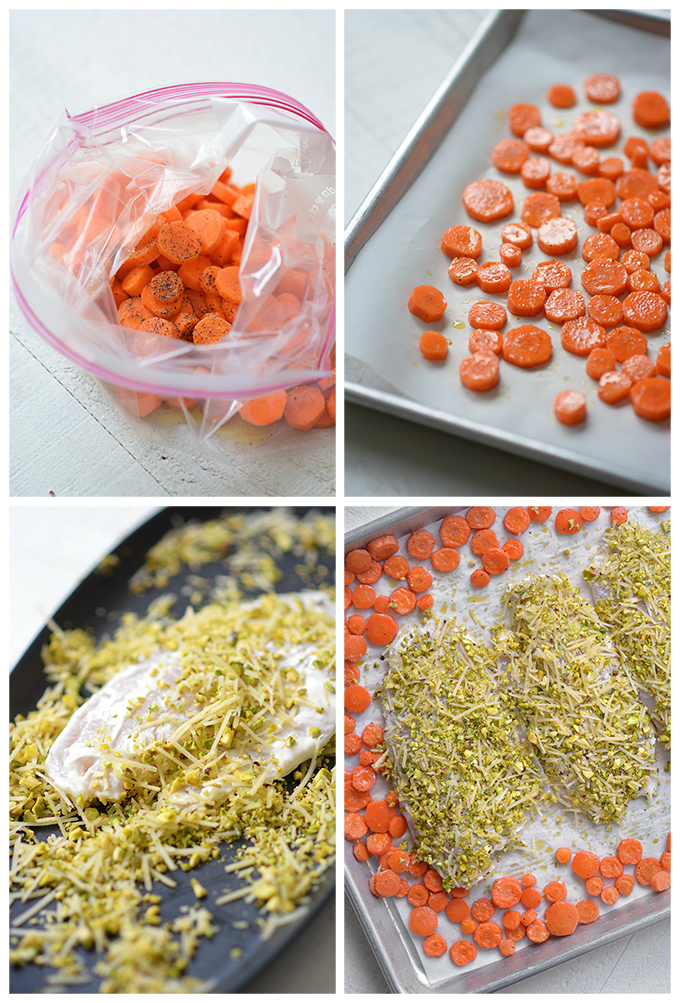 How to Make Sheet Pan Pistachio Parmesan Crusted Tilapia with Carrots
