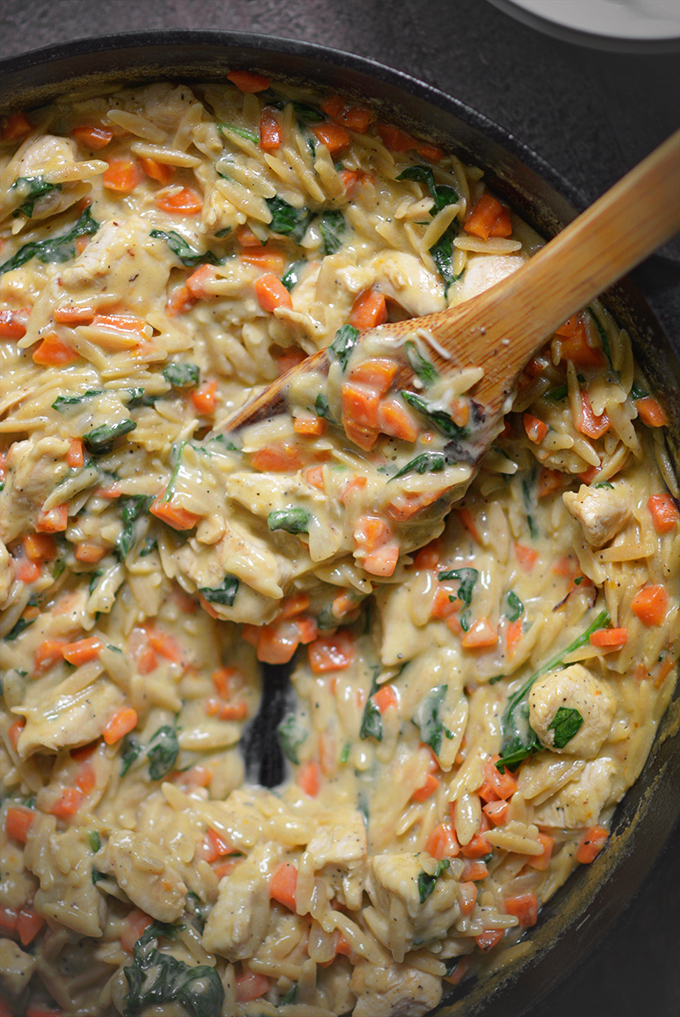 Creamy One-Pot Chicken, Carrot and Spinach Orzo