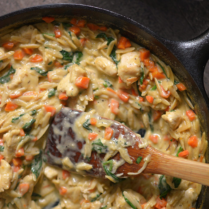Creamy One-Pot Chicken, Carrot and Spinach Orzo