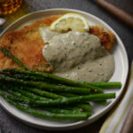 One Skillet Country Fried Tilapia with Creamy Lemon Sauce and Garlicky Asparagus