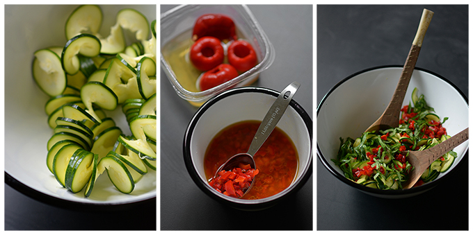 Making Zucchini and Peppadew Pepper Salad