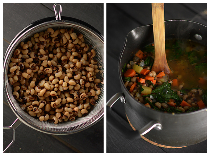 Making Black-Eyed Pea and Collard Green Soup