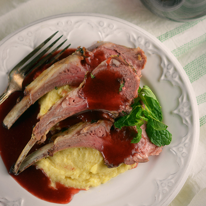 Roasted Rack of Lamb with Parsnip Puree & Strawberry Mint Sauce