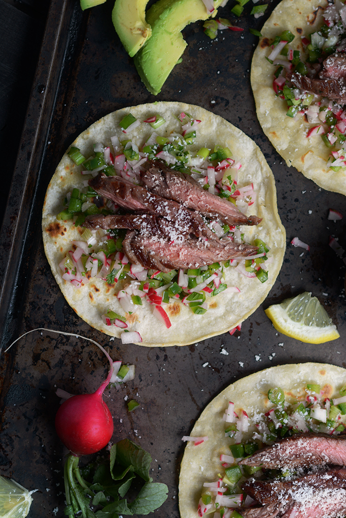 Skirt Steak and Radish Salsa Fajitas