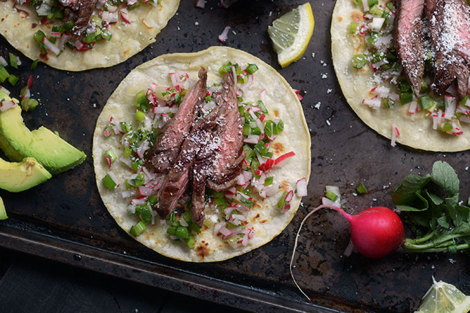 Skirt Steak and Radish Salsa Fajitas