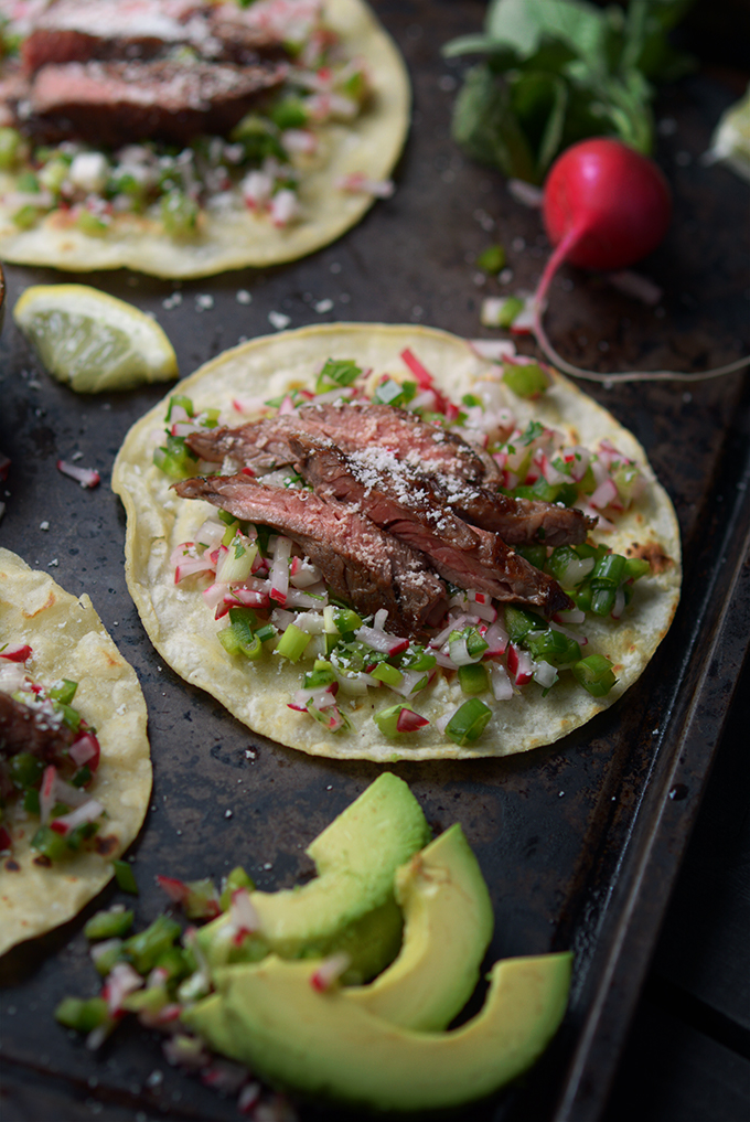 Skirt Steak and Radish Salsa Fajitas