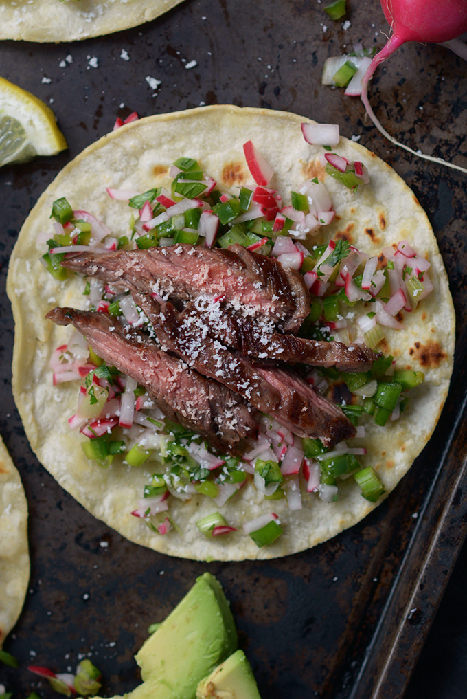 Skirt Steak and Radish Salsa Fajitas